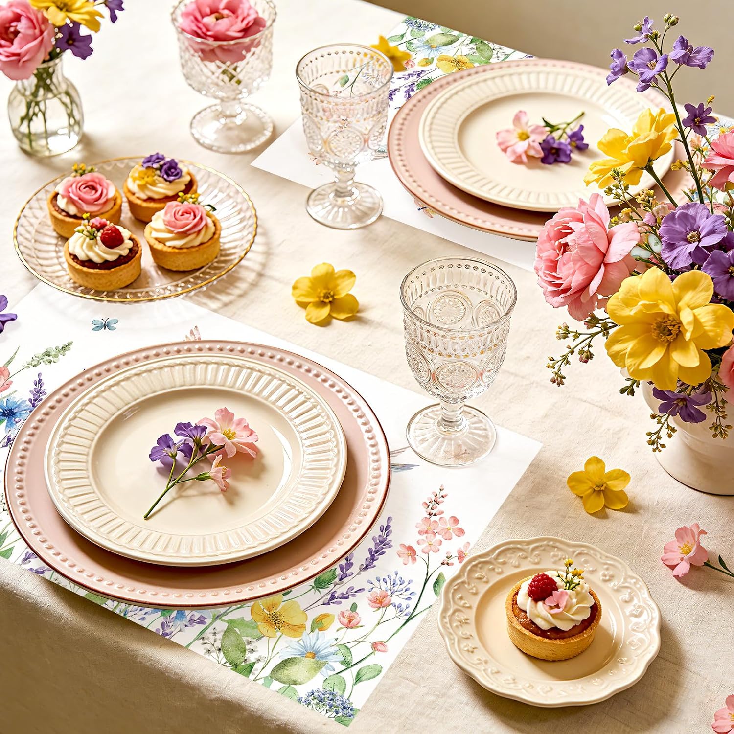 50Pcs Summer Wildflower Paper Placemats 11" x 17" - Hummingbird Floral Table Mats - Grencian