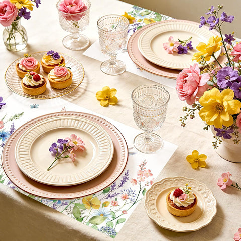 50Pcs Summer Wildflower Paper Placemats 11" x 17" - Hummingbird Floral Table Mats - Grencian