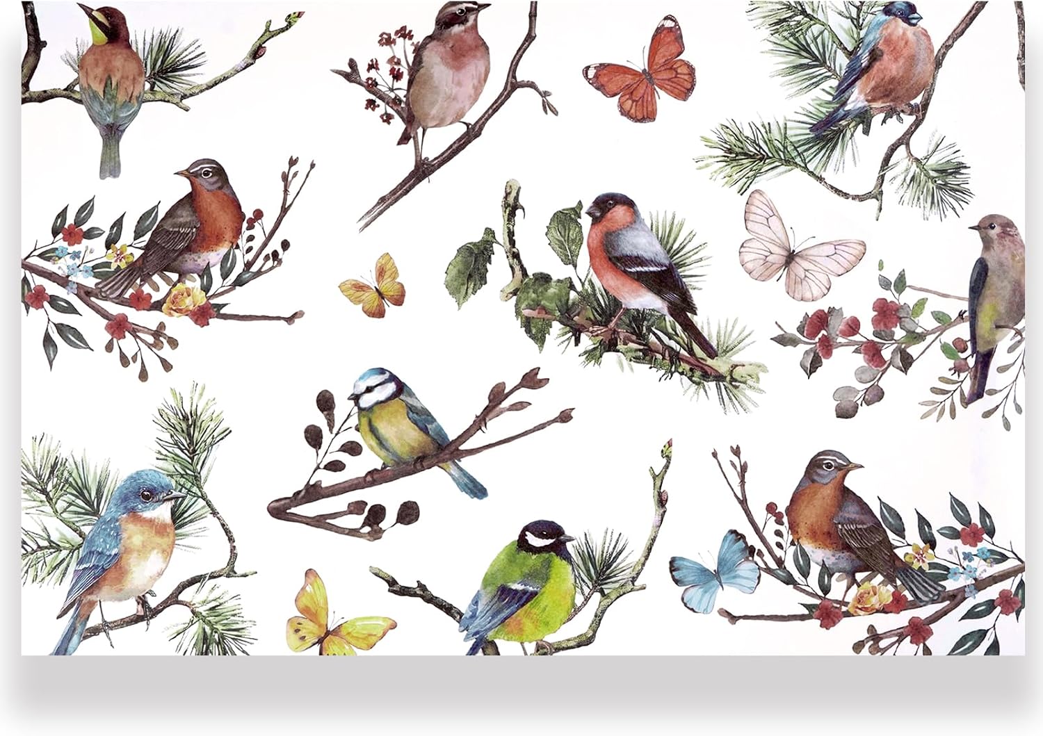 50Pcs Vintage Bird Paper Placemats 11" x 17" - Floral Butterfly Disposable Table Mats - Grencian