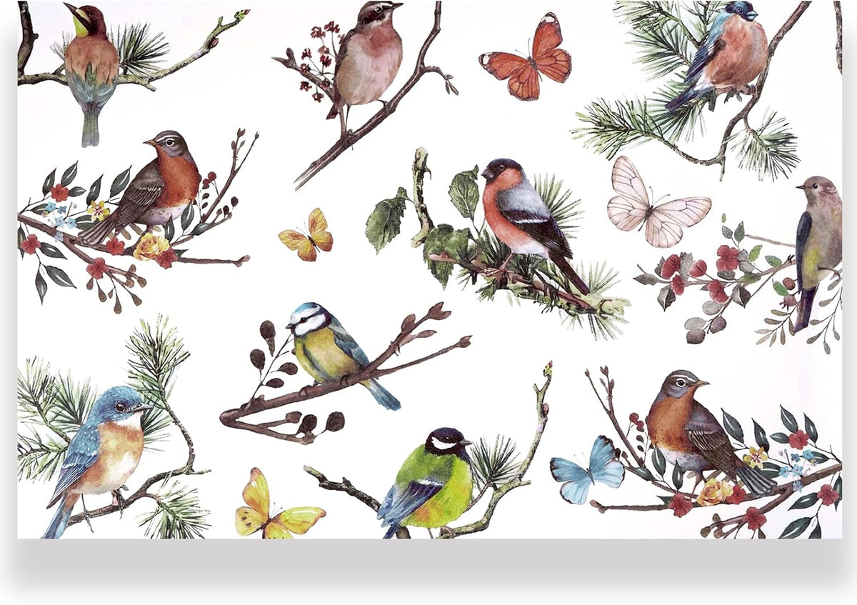50Pcs Vintage Bird Paper Placemats 11" x 17" - Floral Butterfly Disposable Table Mats - Grencian
