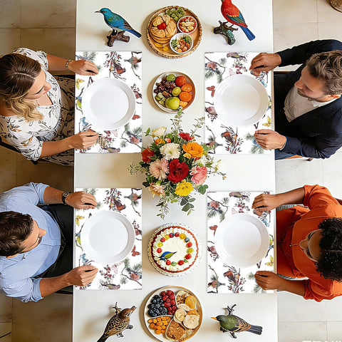 50Pcs Vintage Bird Paper Placemats 11" x 17" - Floral Butterfly Disposable Table Mats - Grencian