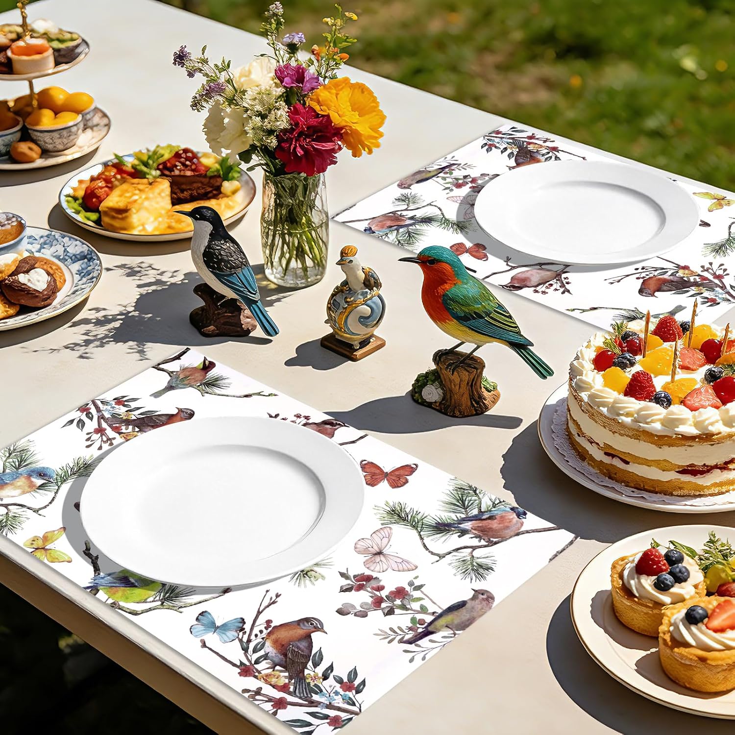 50Pcs Vintage Bird Paper Placemats 11" x 17" - Floral Butterfly Disposable Table Mats - Grencian
