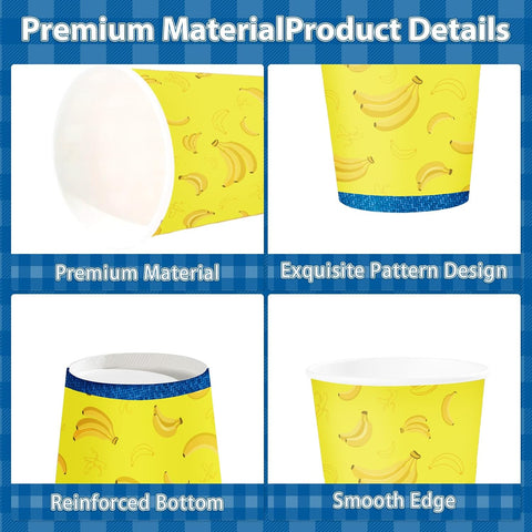 50Pcs Yellow Jeans Birthday Coffee Paper Cups 9oz - Banana Big Eyes Cartoon Disposable Hot Cold Cups for Boy Girl Party - Grencian