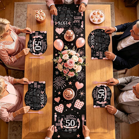 50th Birthday Rose Gold Black Party Plates and Napkins Set - 168 Pcs Serves 24 - Grencian