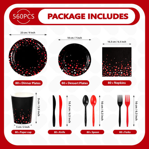 560Pcs Red Dot on Black Paper Supplies - Grencian