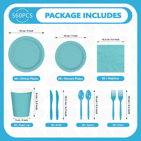 560Pcs Teal Blue Party Paper Supplies
