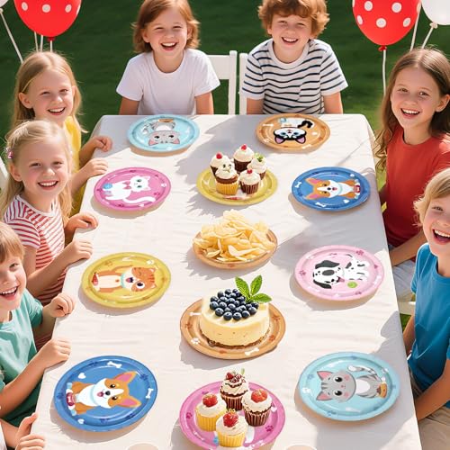 60 Pcs 7-inch Cat and Dog Party Plates - Grencian