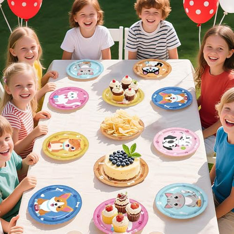 60 Pcs 7-inch Cat and Dog Party Plates - Grencian