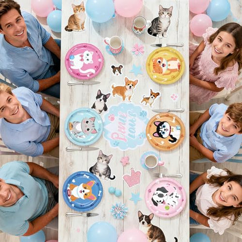 60 Pcs 7-inch Cat and Dog Party Plates - Grencian