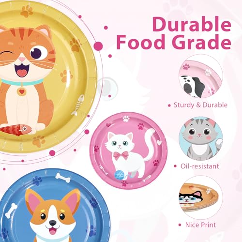 60 Pcs 7-inch Cat and Dog Party Plates - Grencian