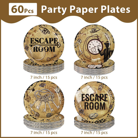 60 Pcs 7-inch Escape Room Party Plates - Grencian