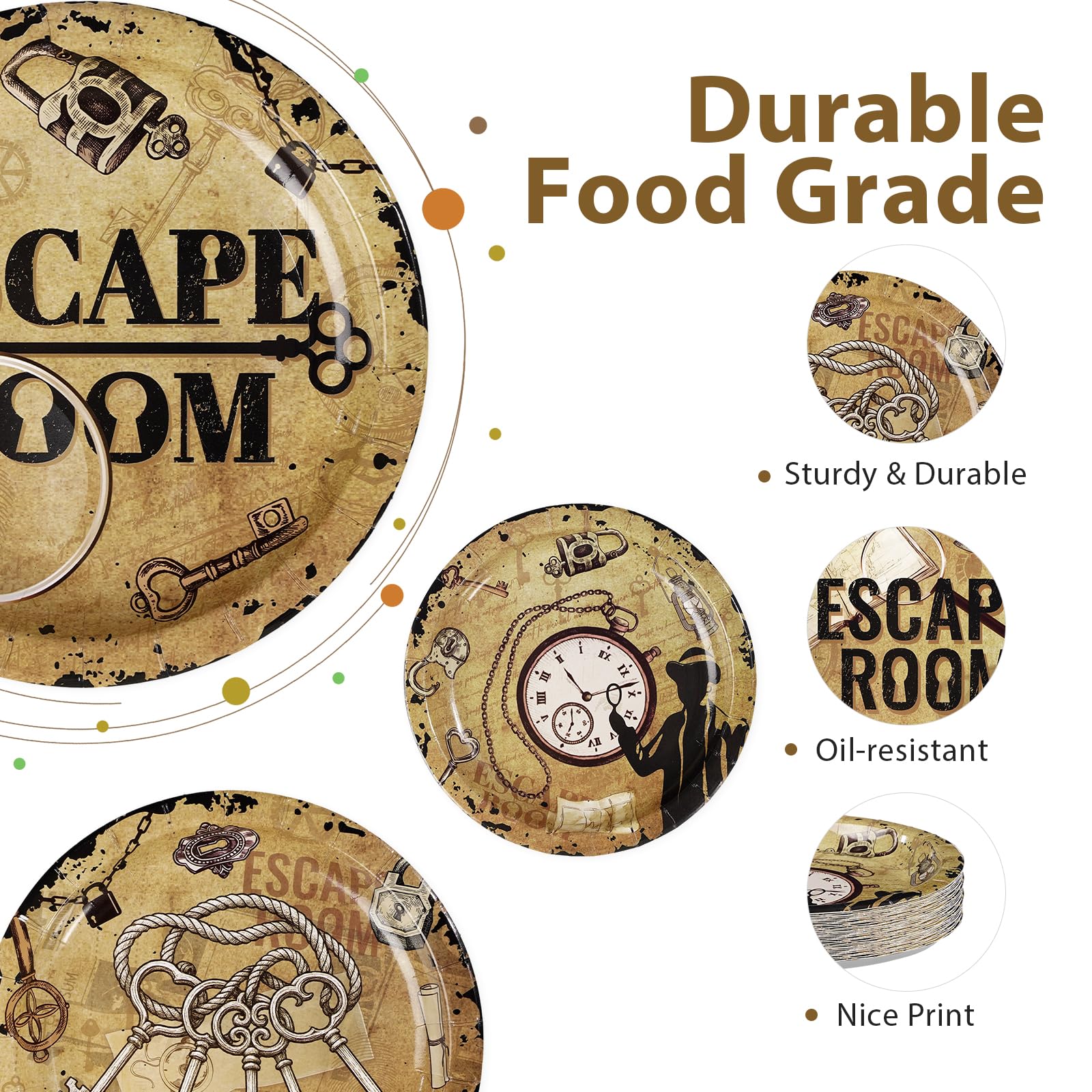 60 Pcs 7-inch Escape Room Party Plates - Grencian