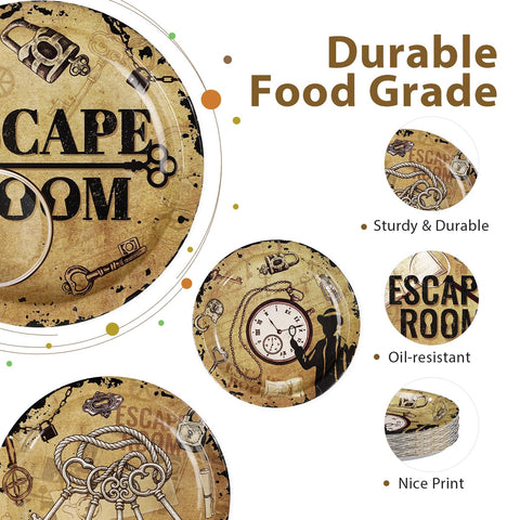 60 Pcs 7-inch Escape Room Party Plates - Grencian