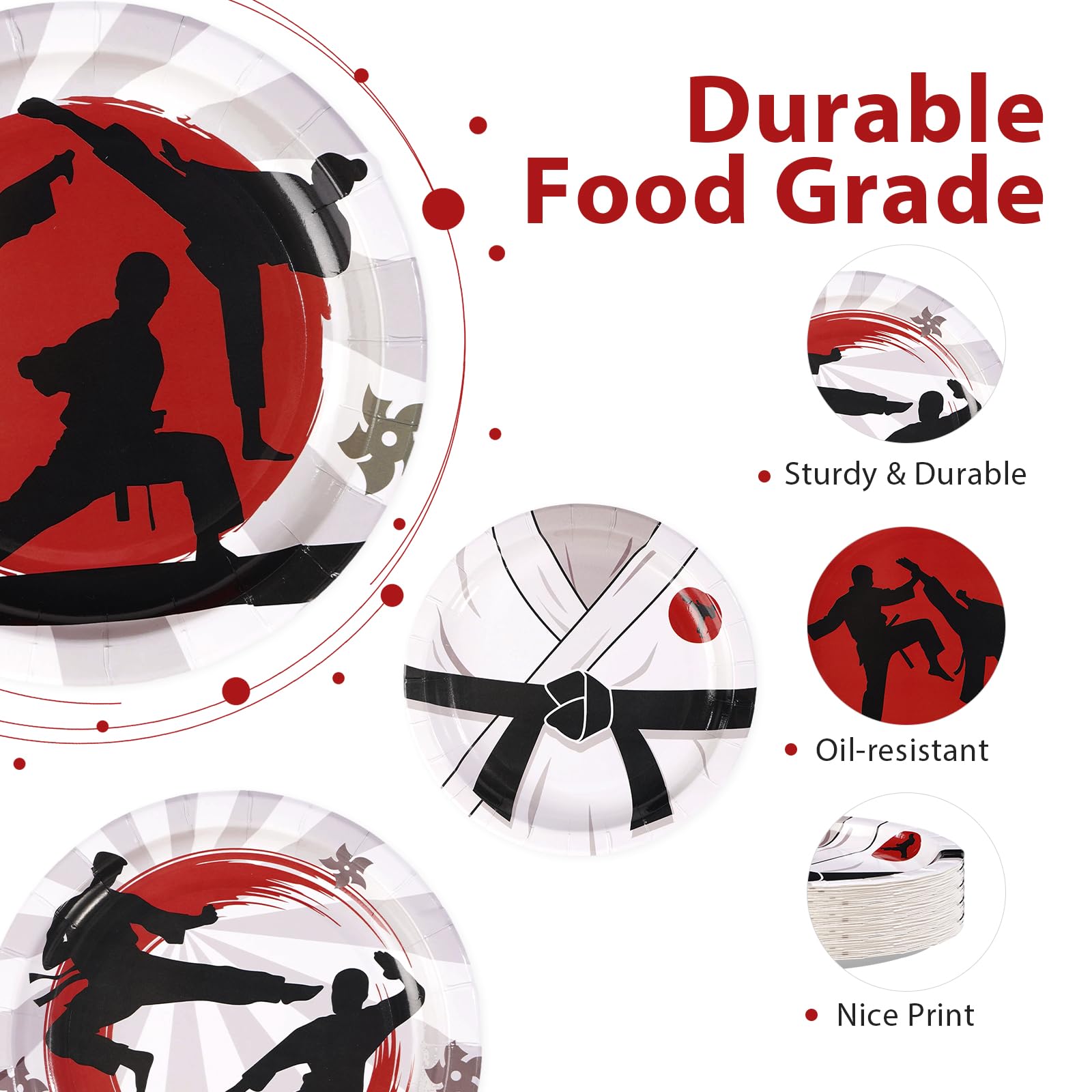 60 Pcs 7-inch Karate Party Plates - Grencian