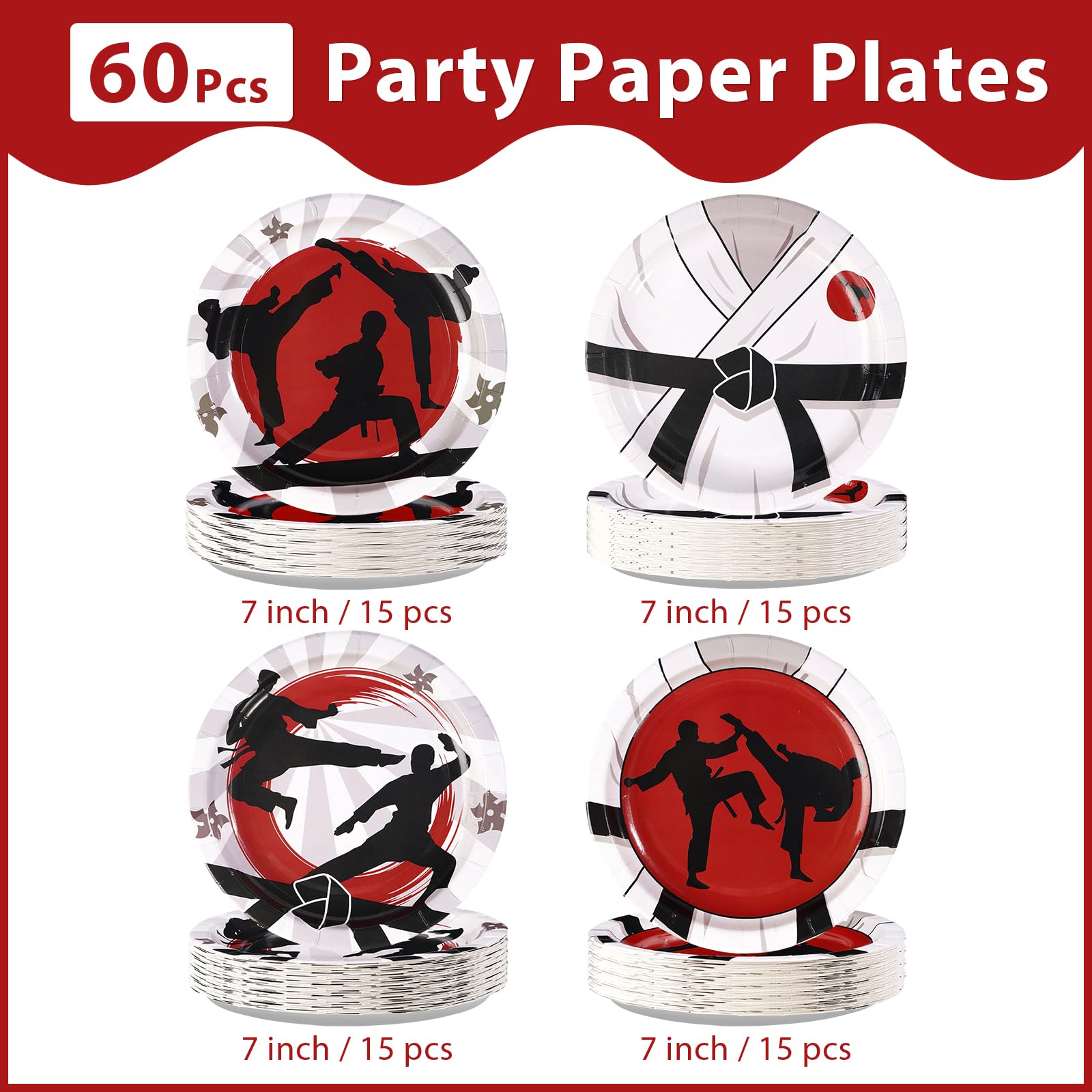 60 Pcs 7-inch Karate Party Plates - Grencian