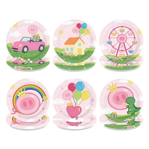 60 Pcs 7-inch Pink Pig Party Plates - Grencian