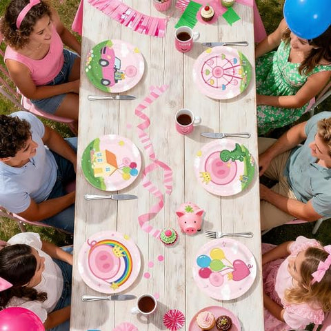60 Pcs 7-inch Pink Pig Party Plates - Grencian