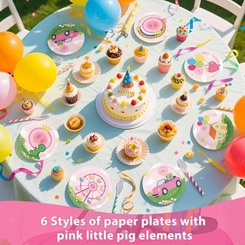 60 Pcs 7-inch Pink Pig Party Plates - Grencian