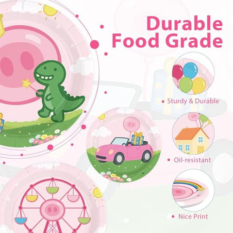 60 Pcs 7-inch Pink Pig Party Plates - Grencian