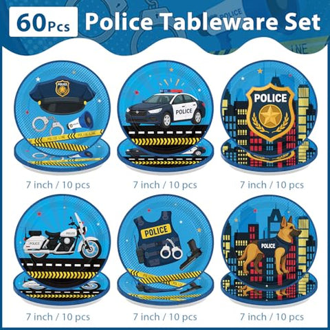 60 Pcs 7-inch Police Party Plates - Grencian