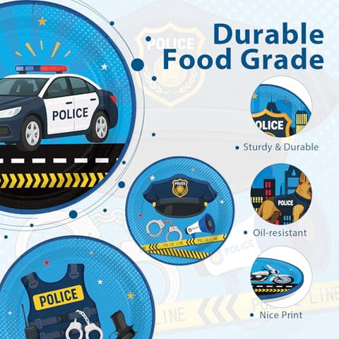 60 Pcs 7-inch Police Party Plates - Grencian