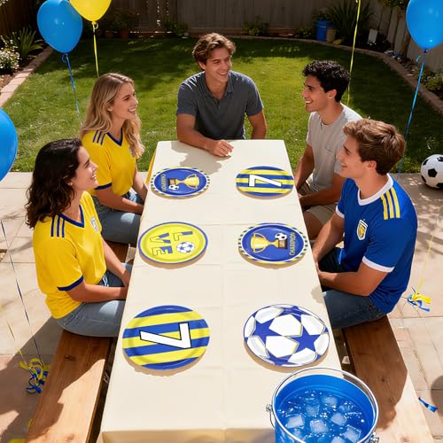 60 Pcs 9-inch Blue Yellow Soccer Party Plates - Grencian