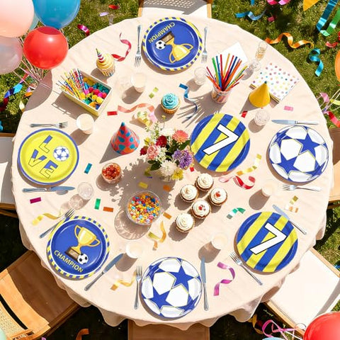 60 Pcs 9-inch Blue Yellow Soccer Party Plates - Grencian