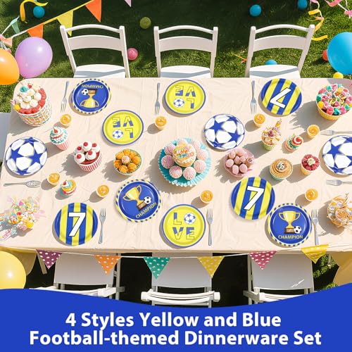 60 Pcs 9-inch Blue Yellow Soccer Party Plates - Grencian