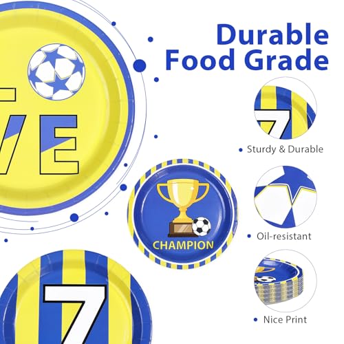 60 Pcs 9-inch Blue Yellow Soccer Party Plates - Grencian