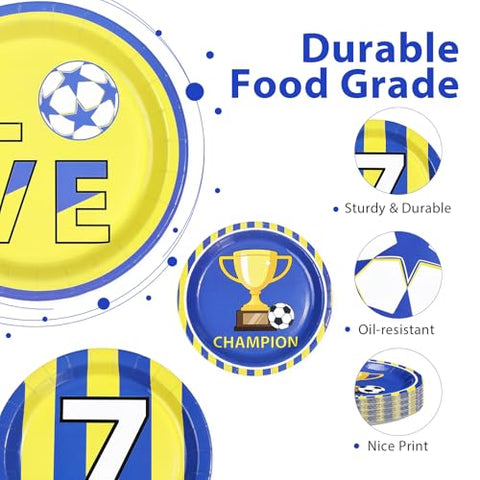 60 Pcs 9-inch Blue Yellow Soccer Party Plates - Grencian