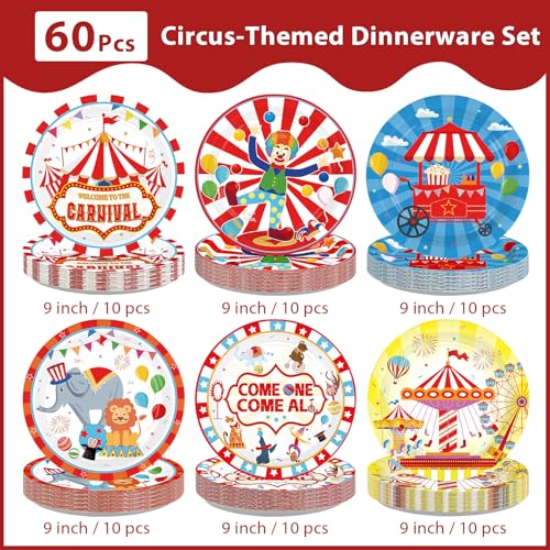 60 Pcs 9-inch Carnival Party Plates - Grencian