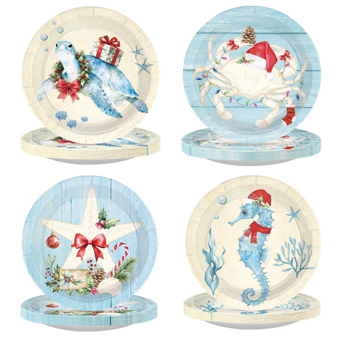 60 Pcs 9-inch Christmas Sealife Coastal Party Plates - Grencian