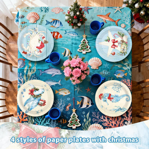 60 Pcs 9-inch Christmas Sealife Coastal Party Plates - Grencian