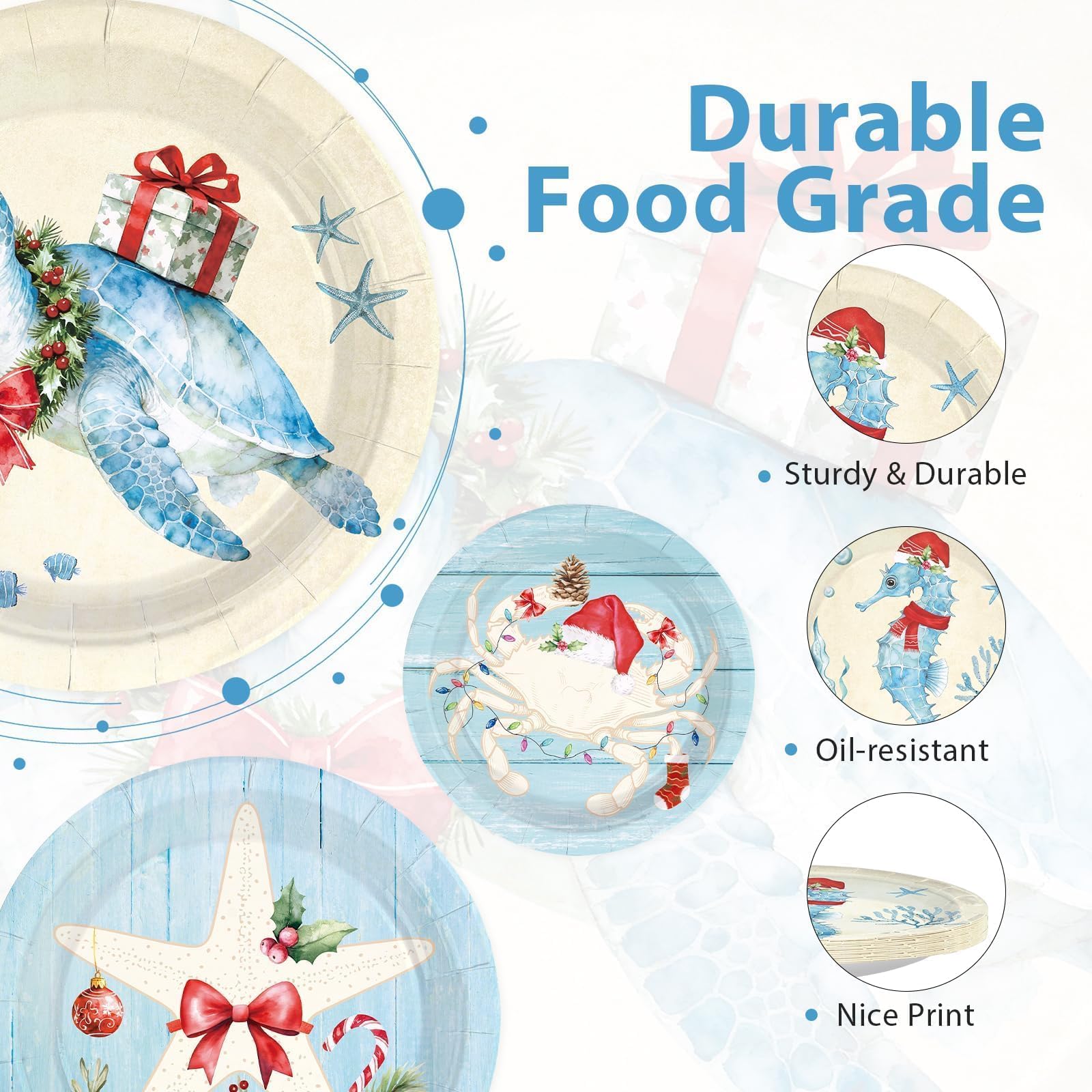 60 Pcs 9-inch Christmas Sealife Coastal Party Plates - Grencian