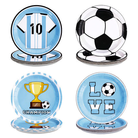 60 Pcs 9-inch Football Player Blue Party Plates - Grencian