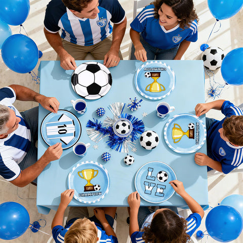 60 Pcs 9-inch Football Player Blue Party Plates - Grencian
