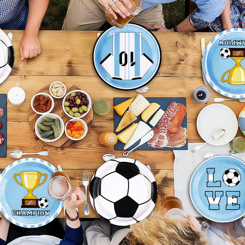 60 Pcs 9-inch Football Player Blue Party Plates - Grencian
