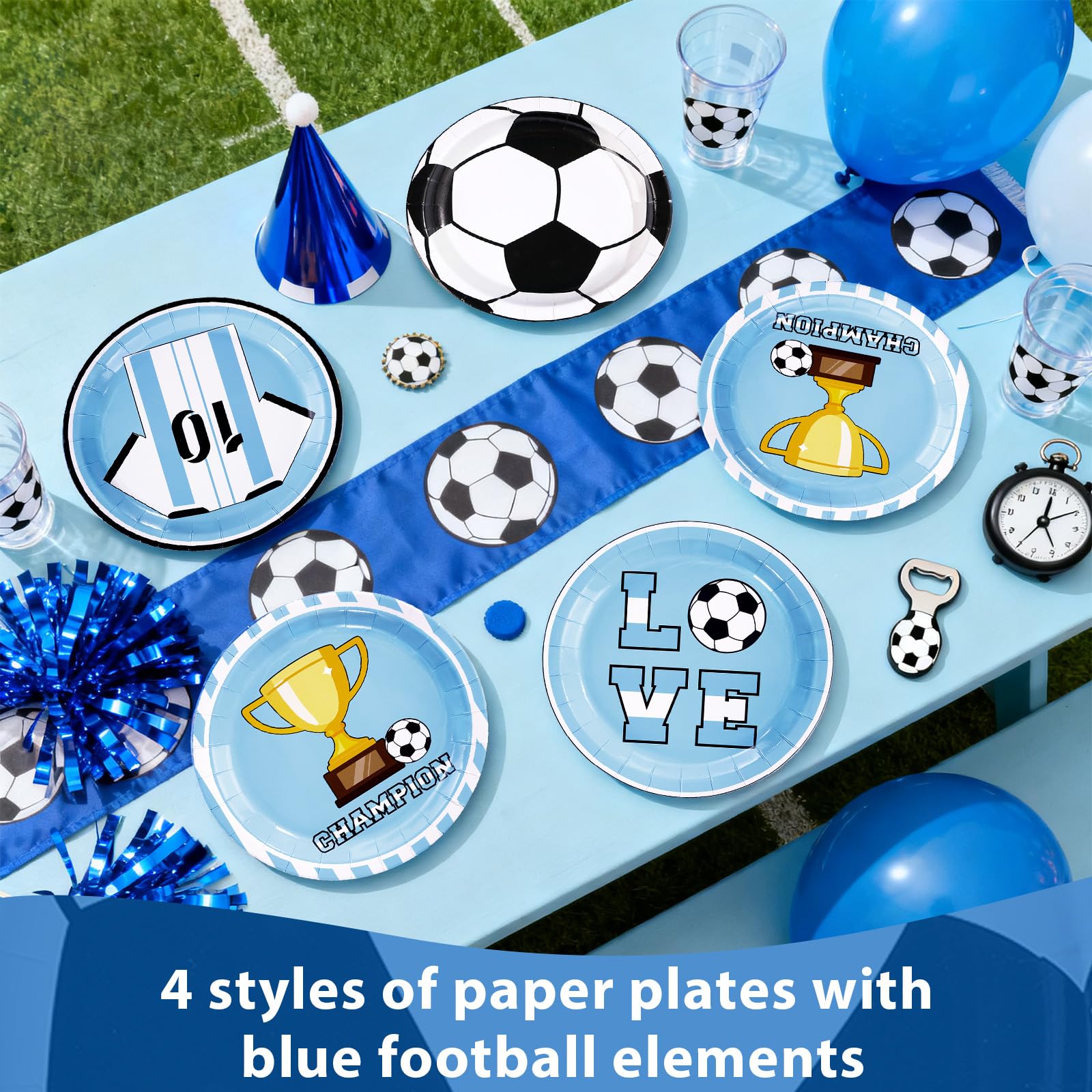 60 Pcs 9-inch Football Player Blue Party Plates - Grencian