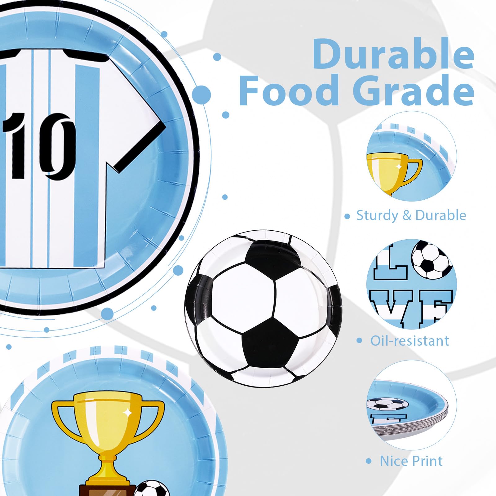 60 Pcs 9-inch Football Player Blue Party Plates - Grencian