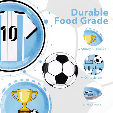 60 Pcs 9-inch Football Player Blue Party Plates - Grencian