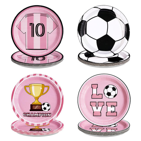 60 Pcs 9-inch Football Player Pink Party Plates - Grencian