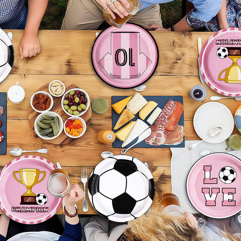 60 Pcs 9-inch Football Player Pink Party Plates - Grencian