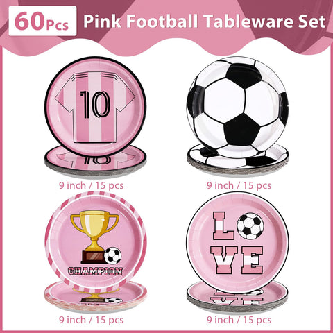 60 Pcs 9-inch Football Player Pink Party Plates - Grencian