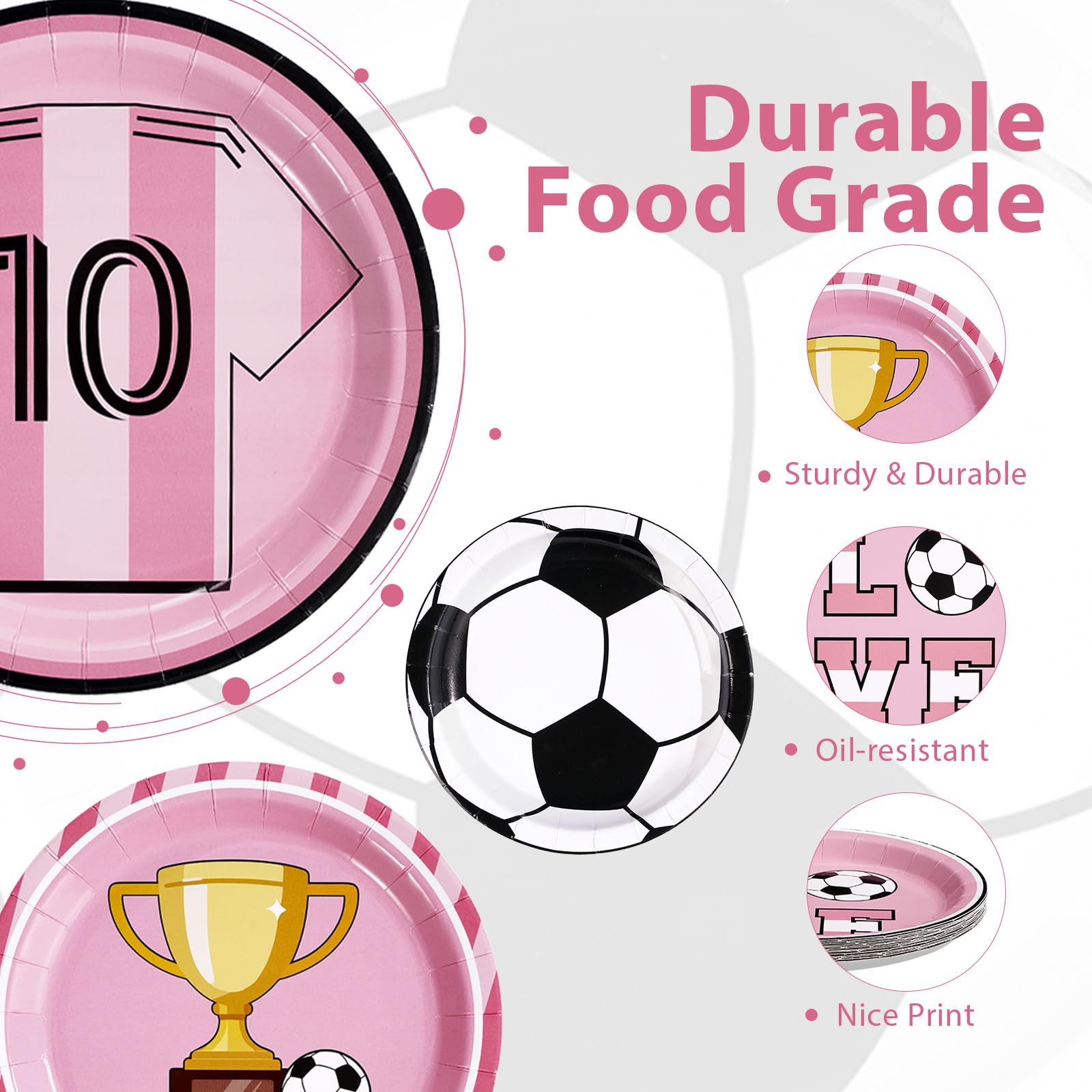 60 Pcs 9-inch Football Player Pink Party Plates - Grencian