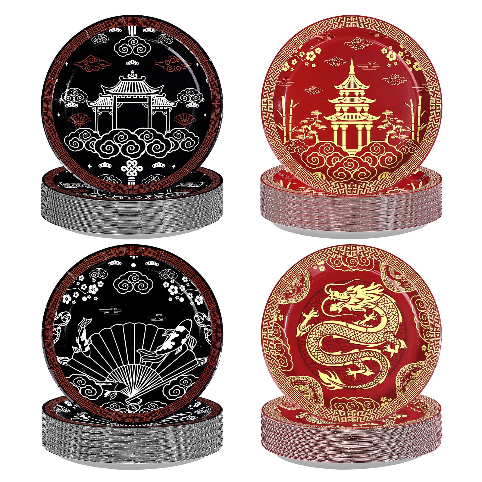 60 Pcs 9-inch Hibachi Party Plates - Grencian