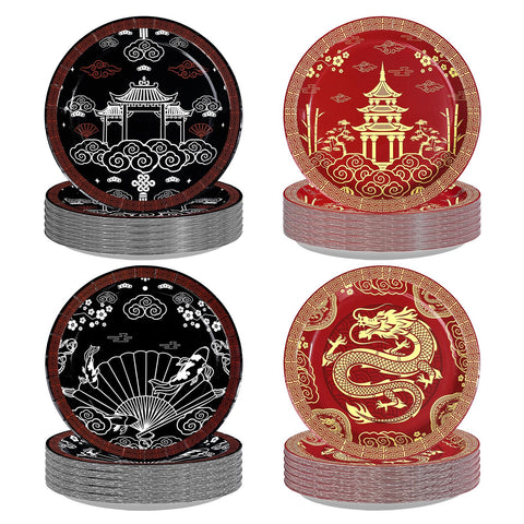 60 Pcs 9-inch Hibachi Party Plates - Grencian