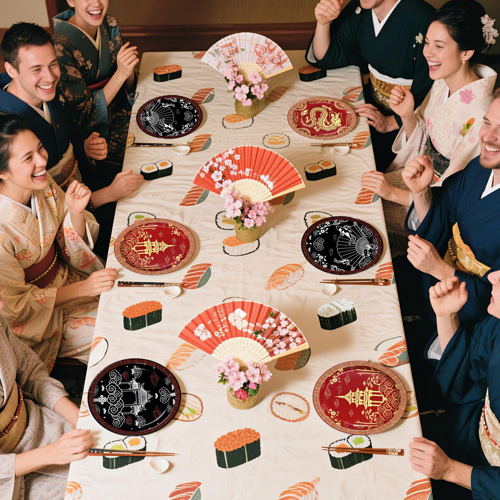 60 Pcs 9-inch Hibachi Party Plates - Grencian