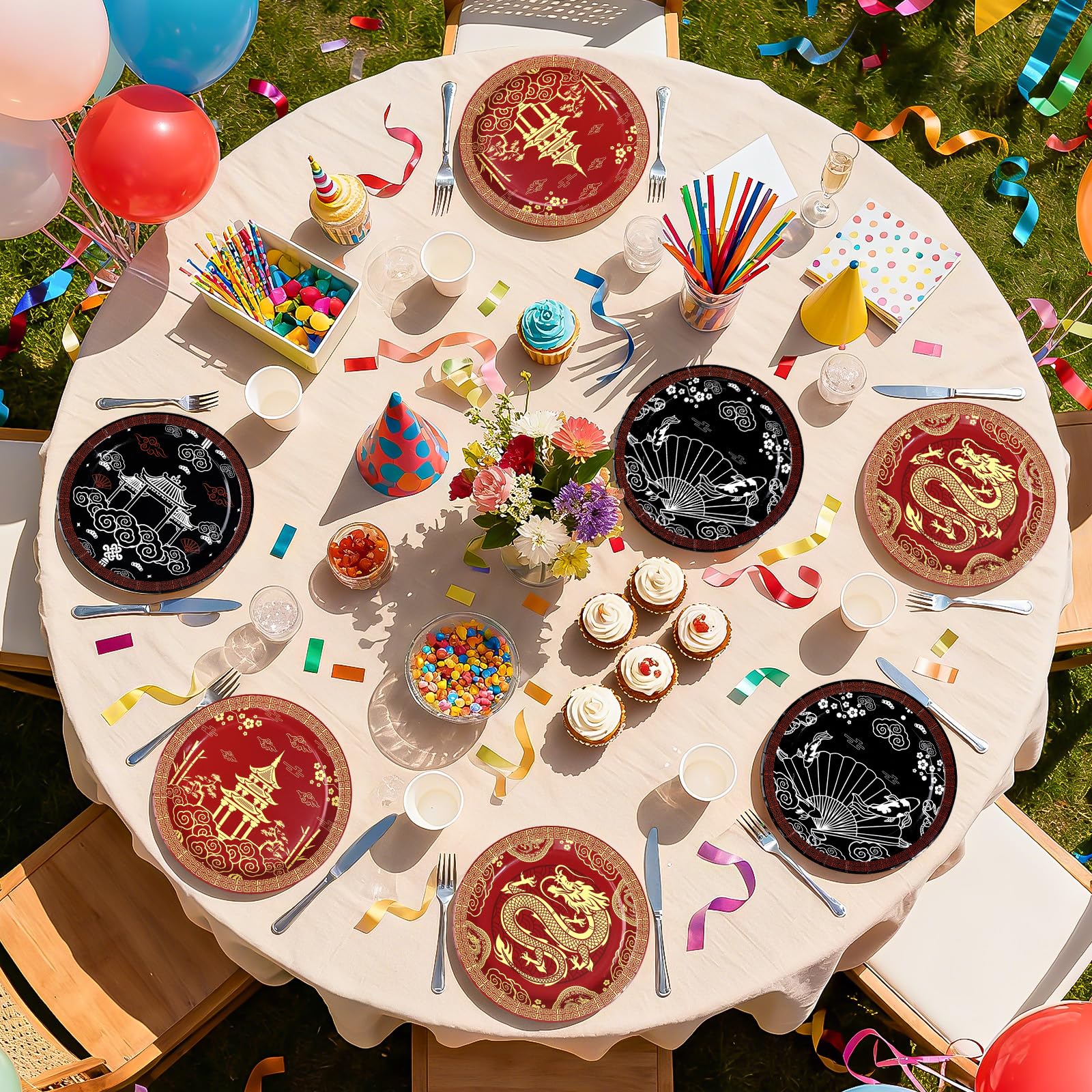 60 Pcs 9-inch Hibachi Party Plates - Grencian