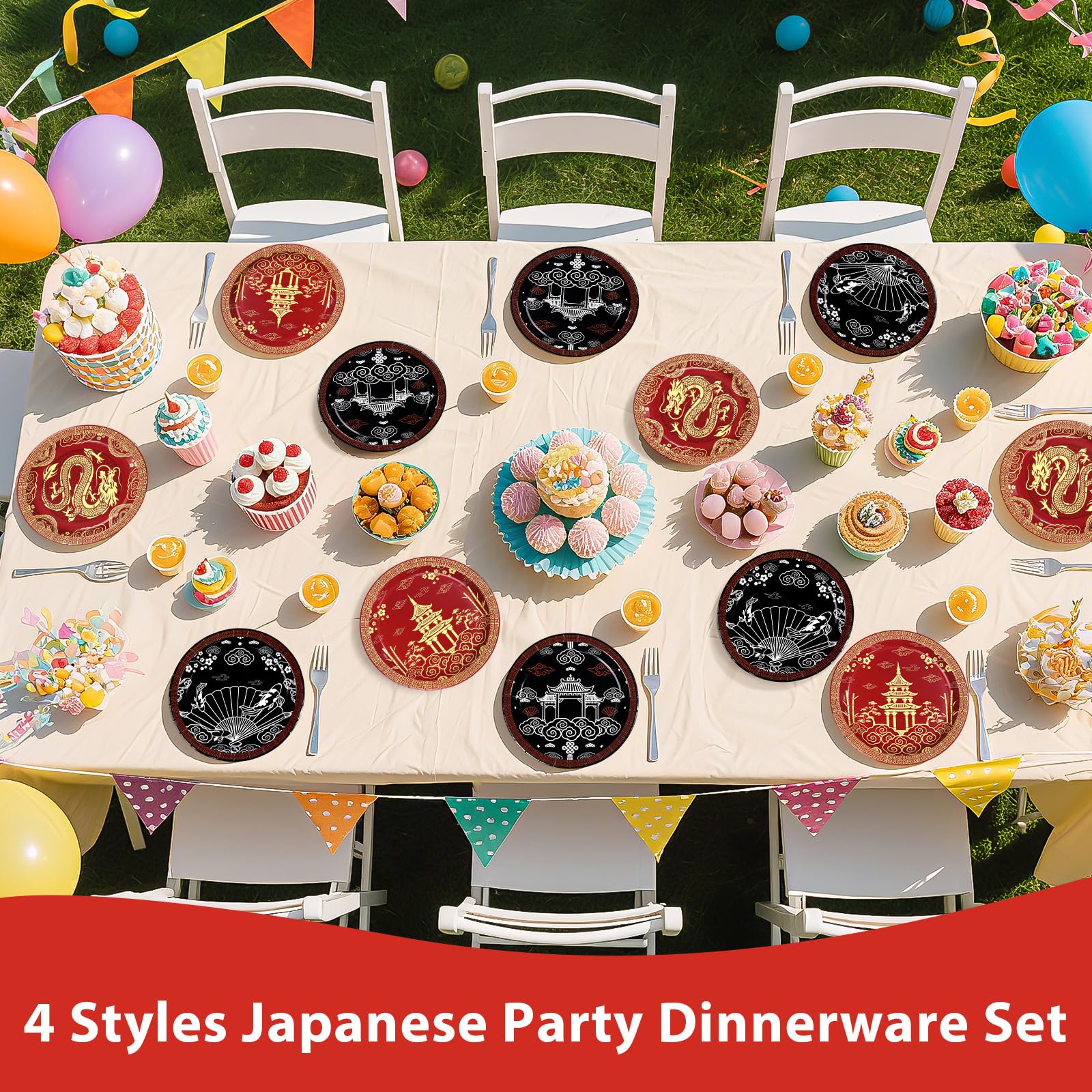 60 Pcs 9-inch Hibachi Party Plates - Grencian