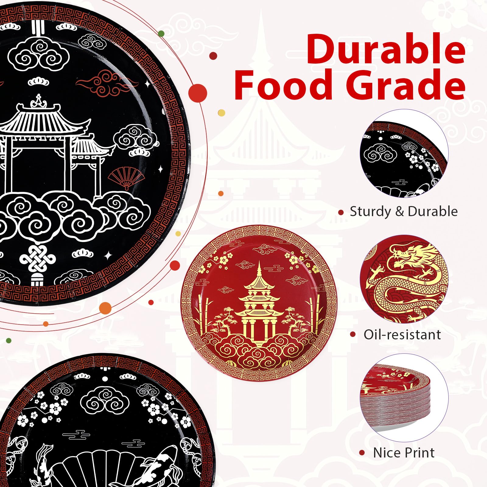 60 Pcs 9-inch Hibachi Party Plates - Grencian